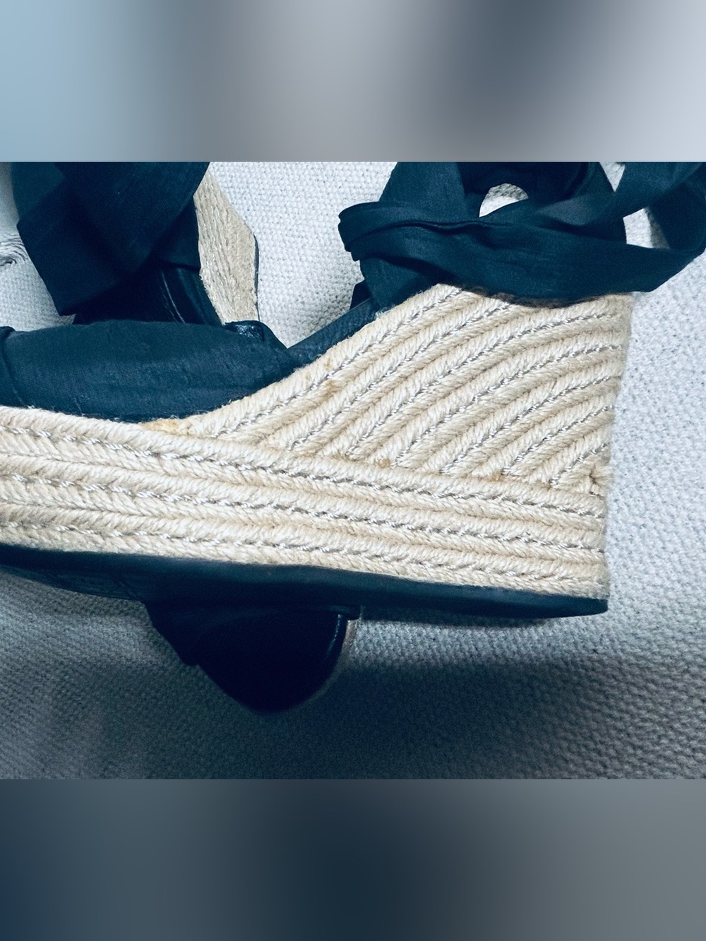 UGG Black Espadrille Wedge Sandals with Ankle Wrap - Picture 10 of 14